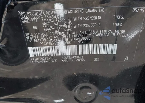 2015 Toyota Rav4 Limited из США, поврежденный, VIN 2T3YFREV3FW191606